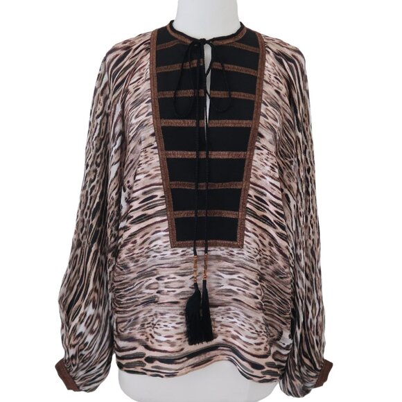AMANDA WAKELEY Ocelot print silk boho top UK 8 US 4 S - Picture 2 of 9